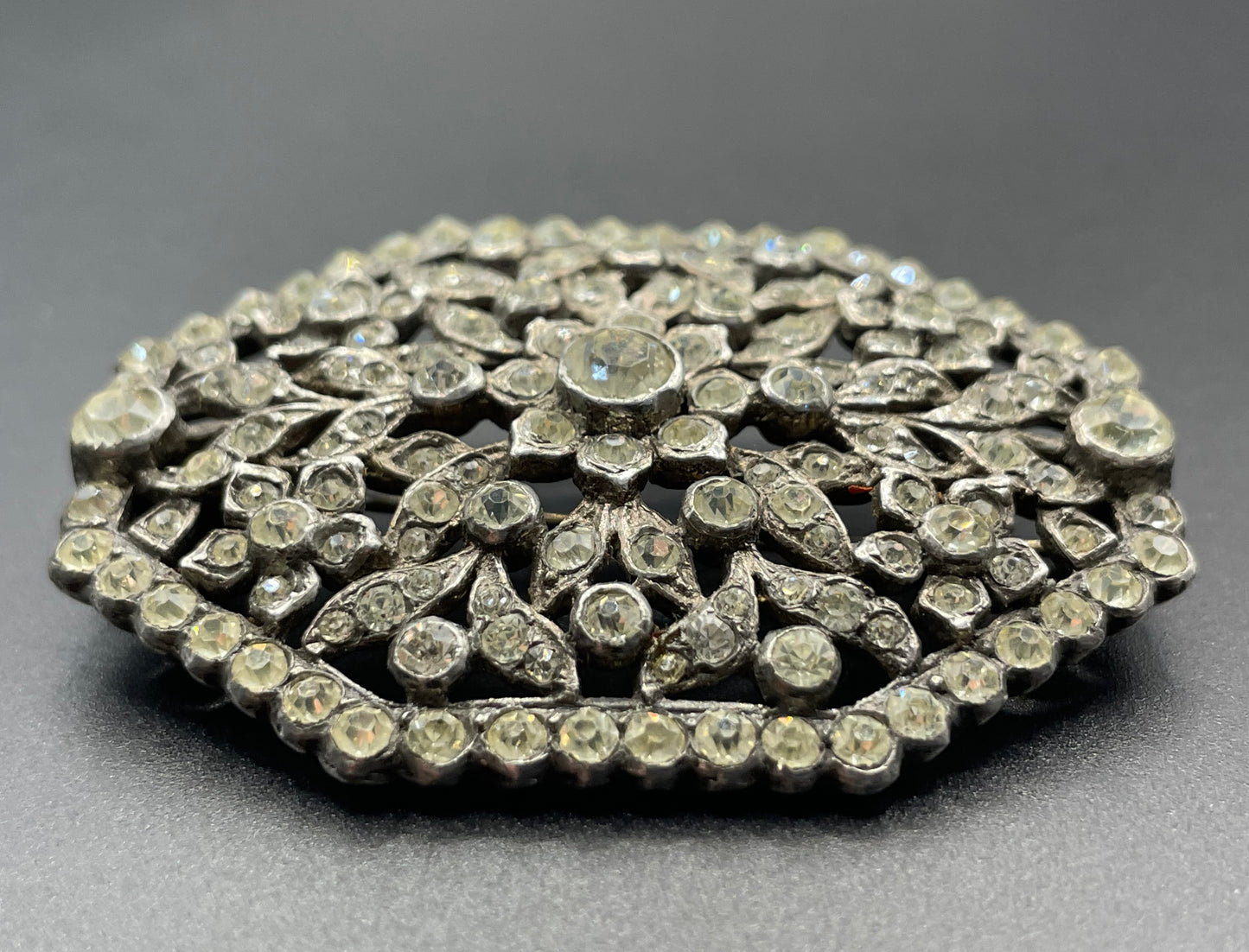 Large antique Victorian to Edwardian clear paste rhinestone brooch pin