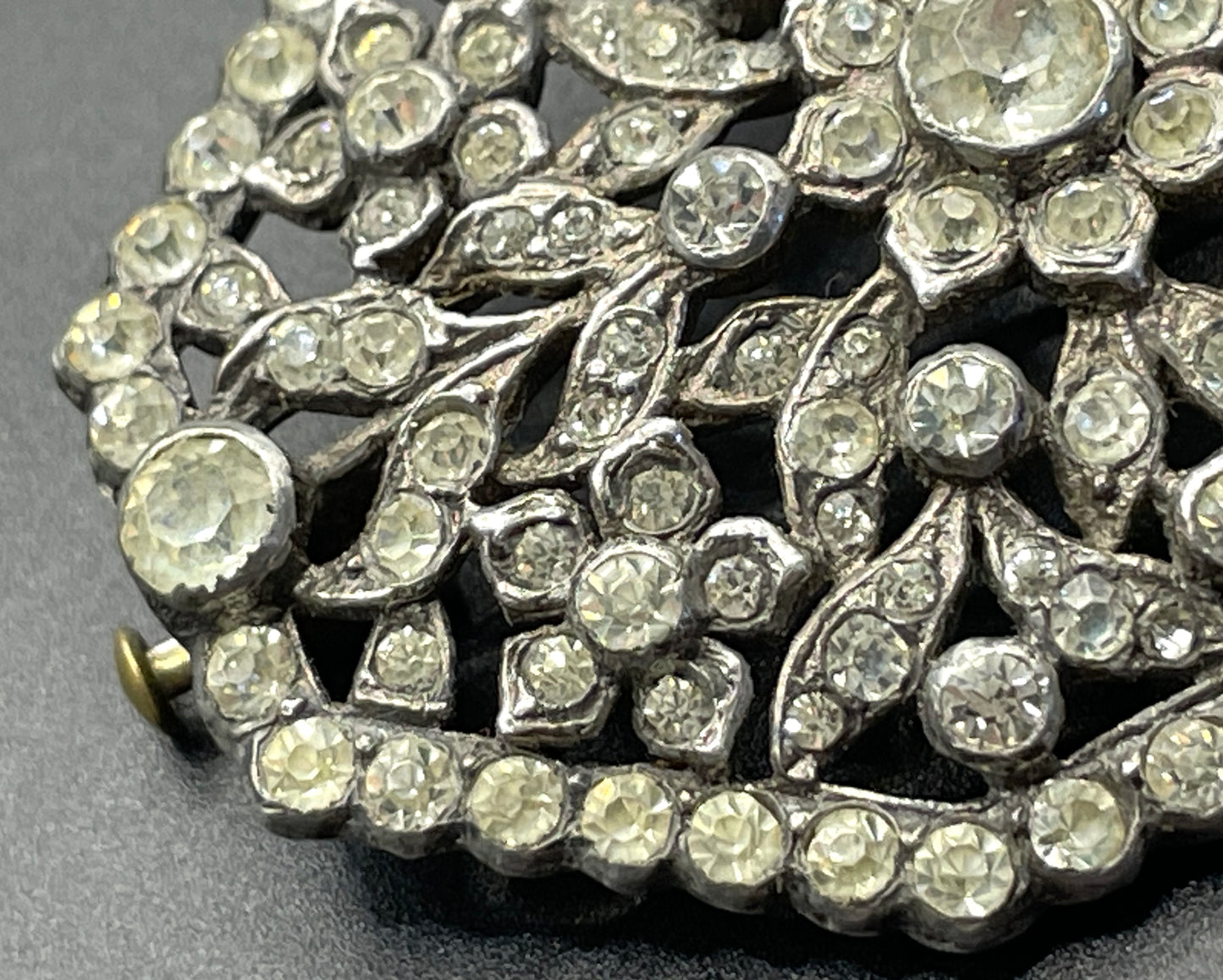 Large antique Victorian to Edwardian clear paste rhinestone brooch pin