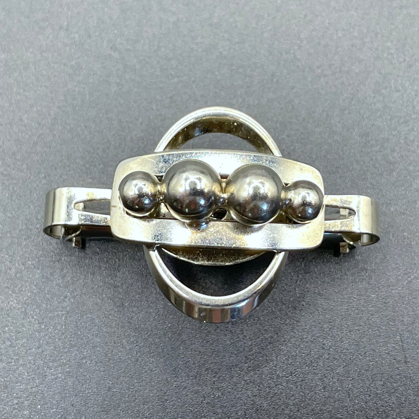 Vintage Art Deco machine age silver tone chrome abstract geometric scarf or tie clip - three-dimensional, architectural design