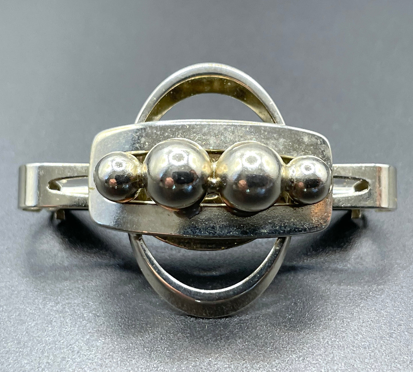 Vintage Art Deco machine age silver tone chrome abstract geometric scarf or tie clip - three-dimensional, architectural design