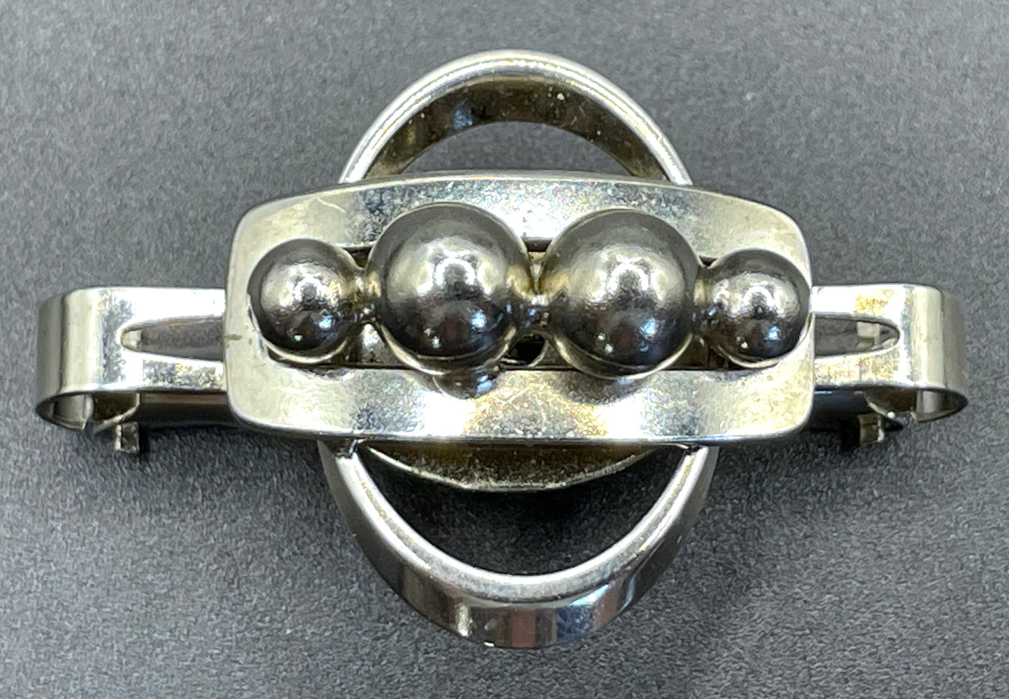 Vintage Art Deco machine age silver tone chrome abstract geometric scarf or tie clip - three-dimensional, architectural design