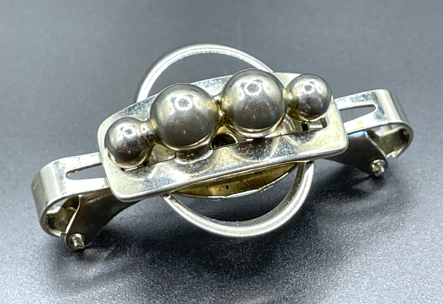 Vintage Art Deco machine age silver tone chrome abstract geometric scarf or tie clip - three-dimensional, architectural design