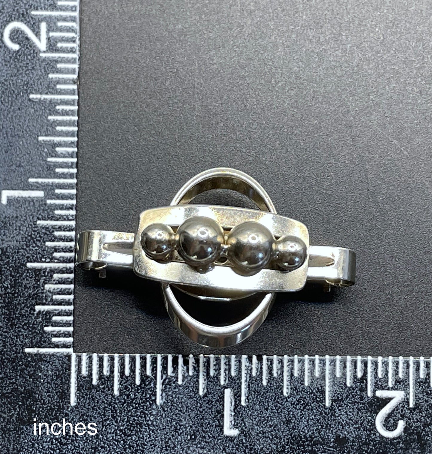 Vintage Art Deco machine age silver tone chrome abstract geometric scarf or tie clip - three-dimensional, architectural design