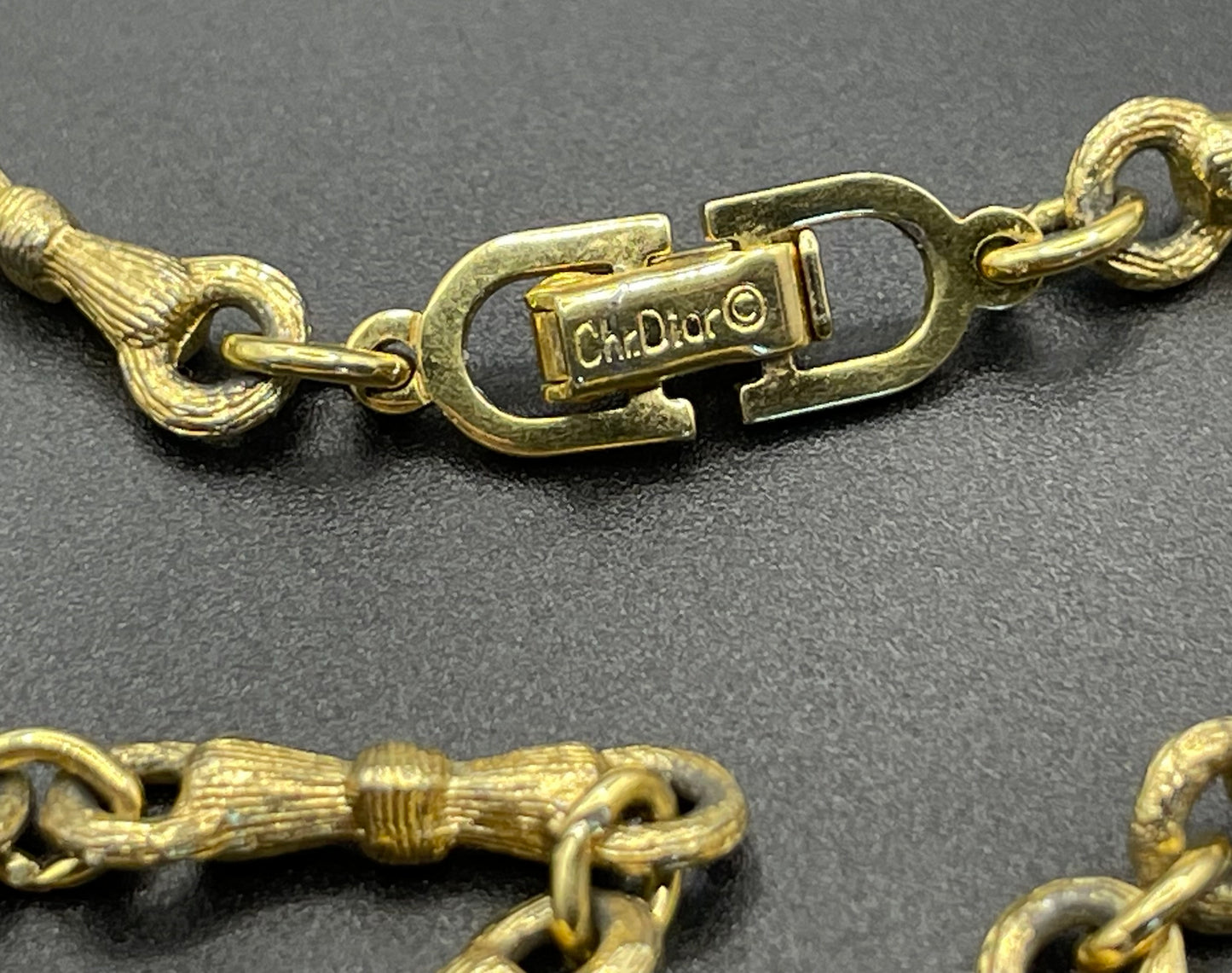 Vintage Christian Dior signed gold plated long ornate chain link necklace