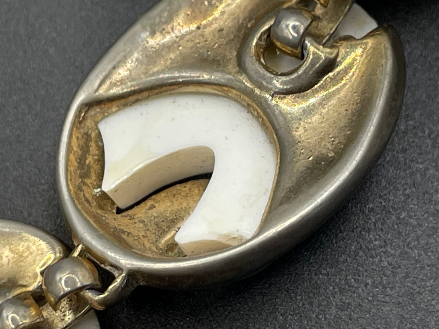 Vintage signed Crown Trifari 'Trinidad' milk white poured glass pale gold tone choker necklace