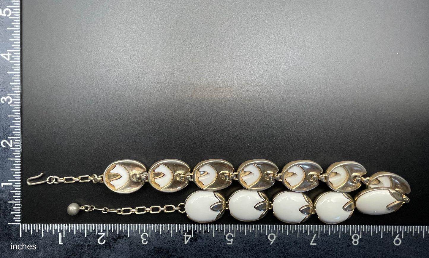 Vintage signed Crown Trifari 'Trinidad' milk white poured glass pale gold tone choker necklace