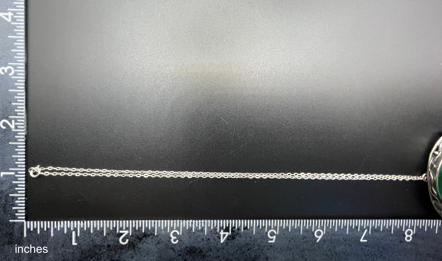 Vintage/antique sterling silver (tested) green gemstone (chrysoprase?) & Art Nouveau or Arts and Crafts brooch /pendant with sterling chain