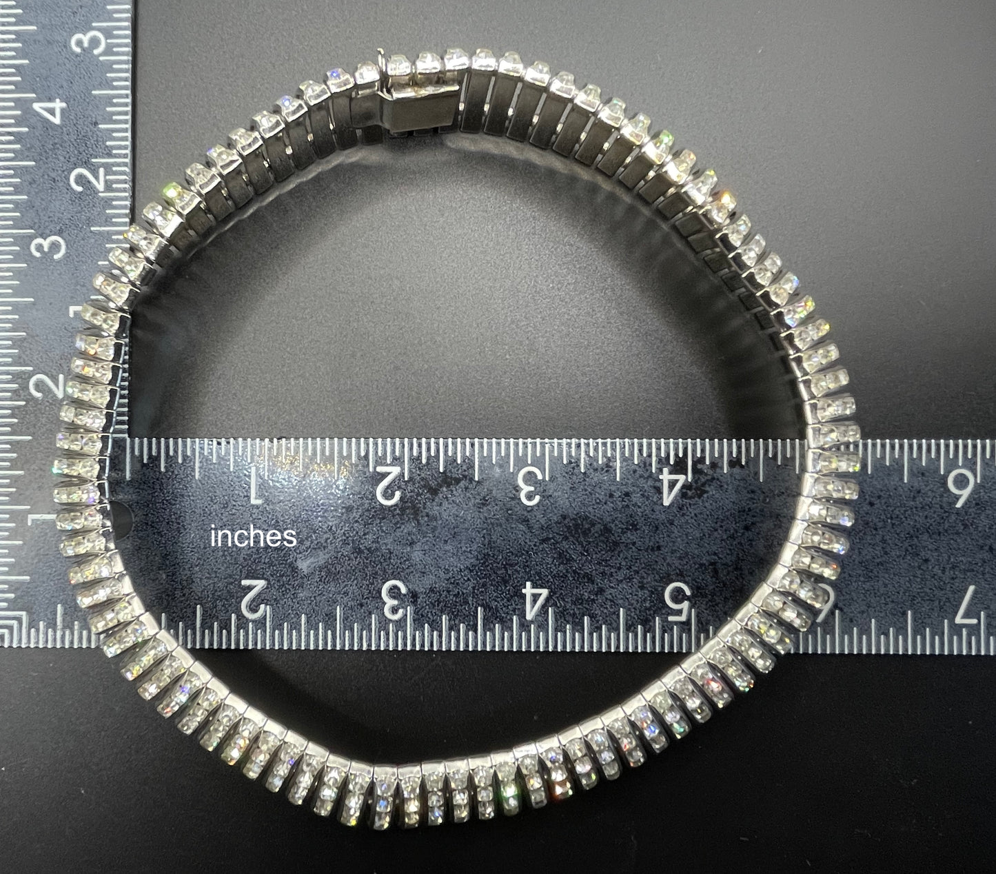 Vintage Art Deco Schreiber and Hiller channel set clear rhinestone choker necklace, unsigned, slim fitting