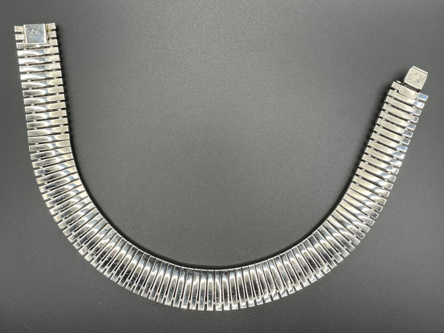 Vintage Art Deco Schreiber and Hiller channel set clear rhinestone choker necklace, unsigned, slim fitting