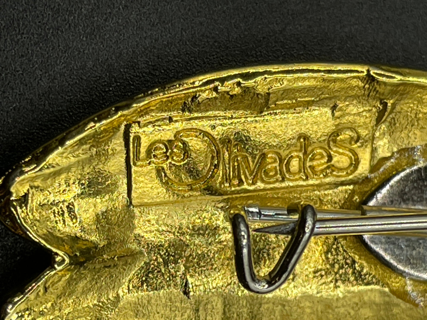 Vintage gold tone cicada brooch, signed Les Olivades, Egyptian revival