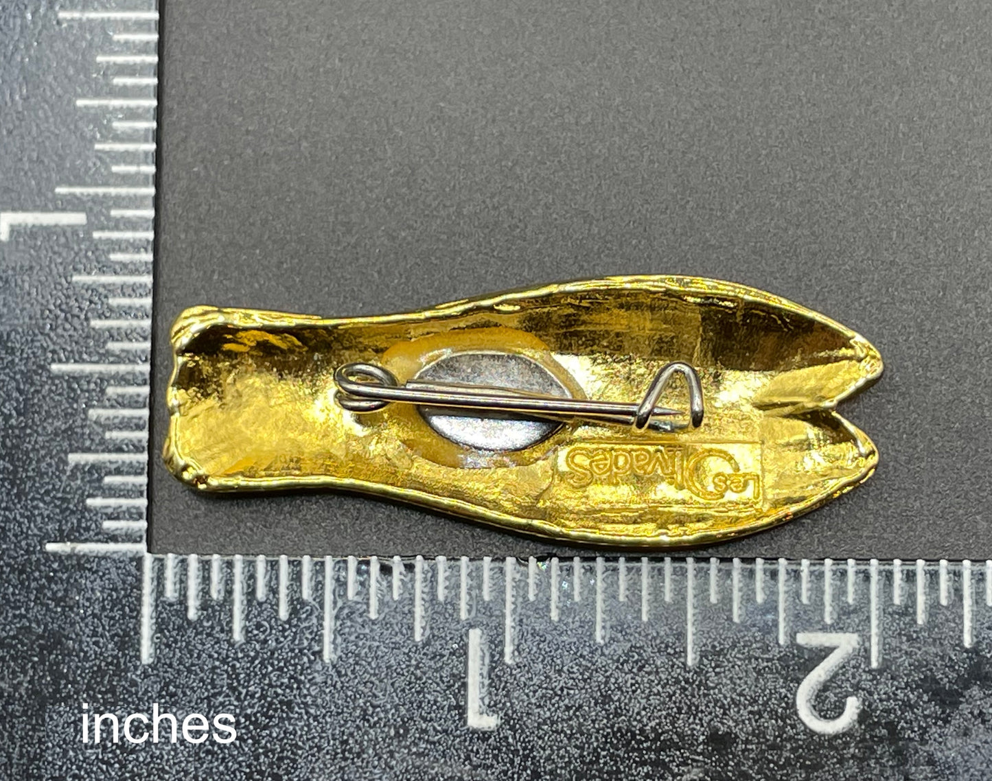 Vintage gold tone cicada brooch, signed Les Olivades, Egyptian revival