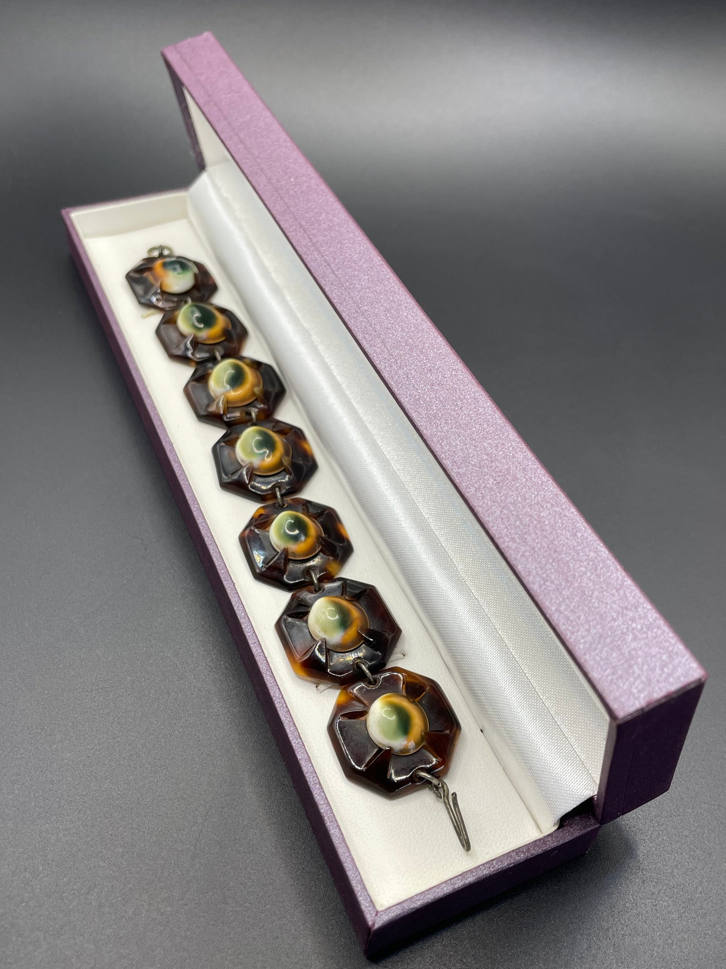 Antique Victorian operculum cabochon and tortoiseshell panel bracelet