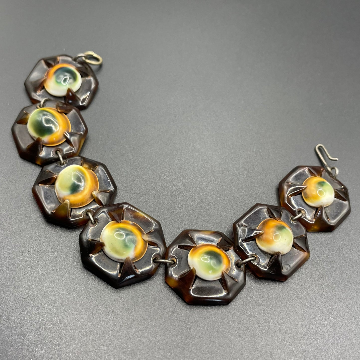 Antique Victorian operculum cabochon and tortoiseshell panel bracelet