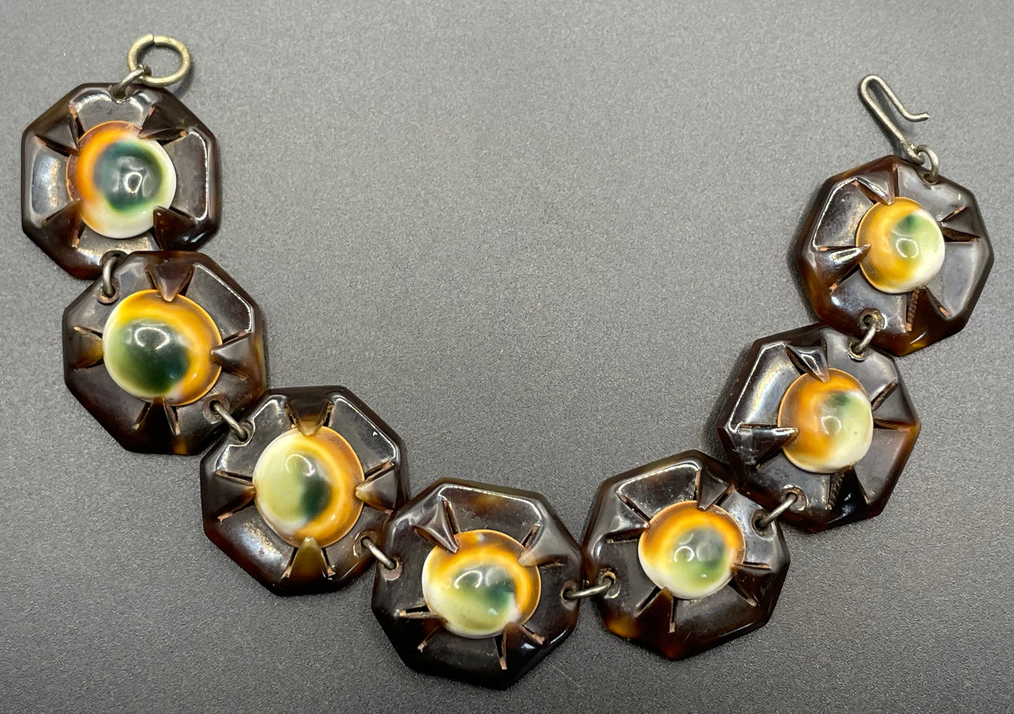 Antique Victorian operculum cabochon and tortoiseshell panel bracelet