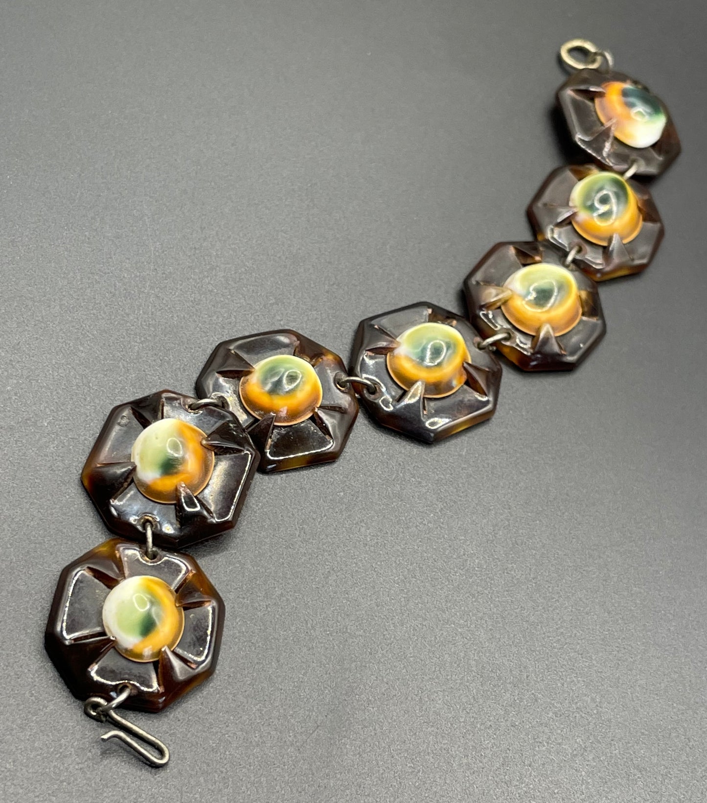 Antique Victorian operculum cabochon and tortoiseshell panel bracelet