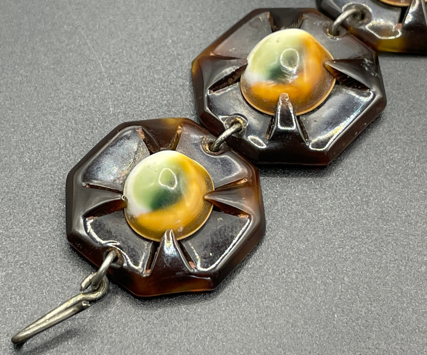 Antique Victorian operculum cabochon and tortoiseshell panel bracelet