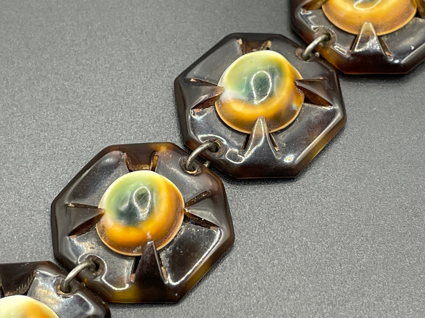 Antique Victorian operculum cabochon and tortoiseshell panel bracelet
