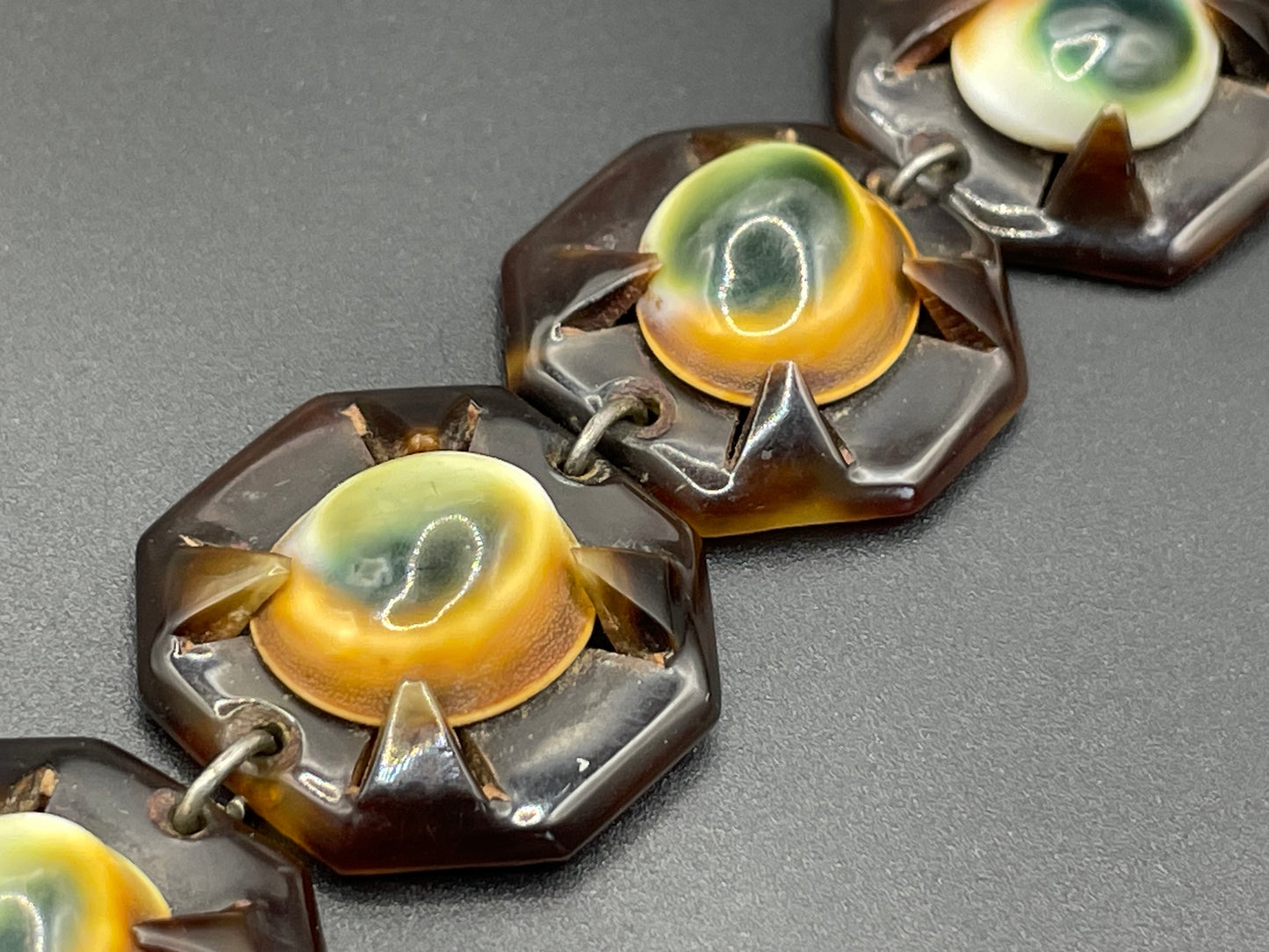 Antique Victorian operculum cabochon and tortoiseshell panel bracelet
