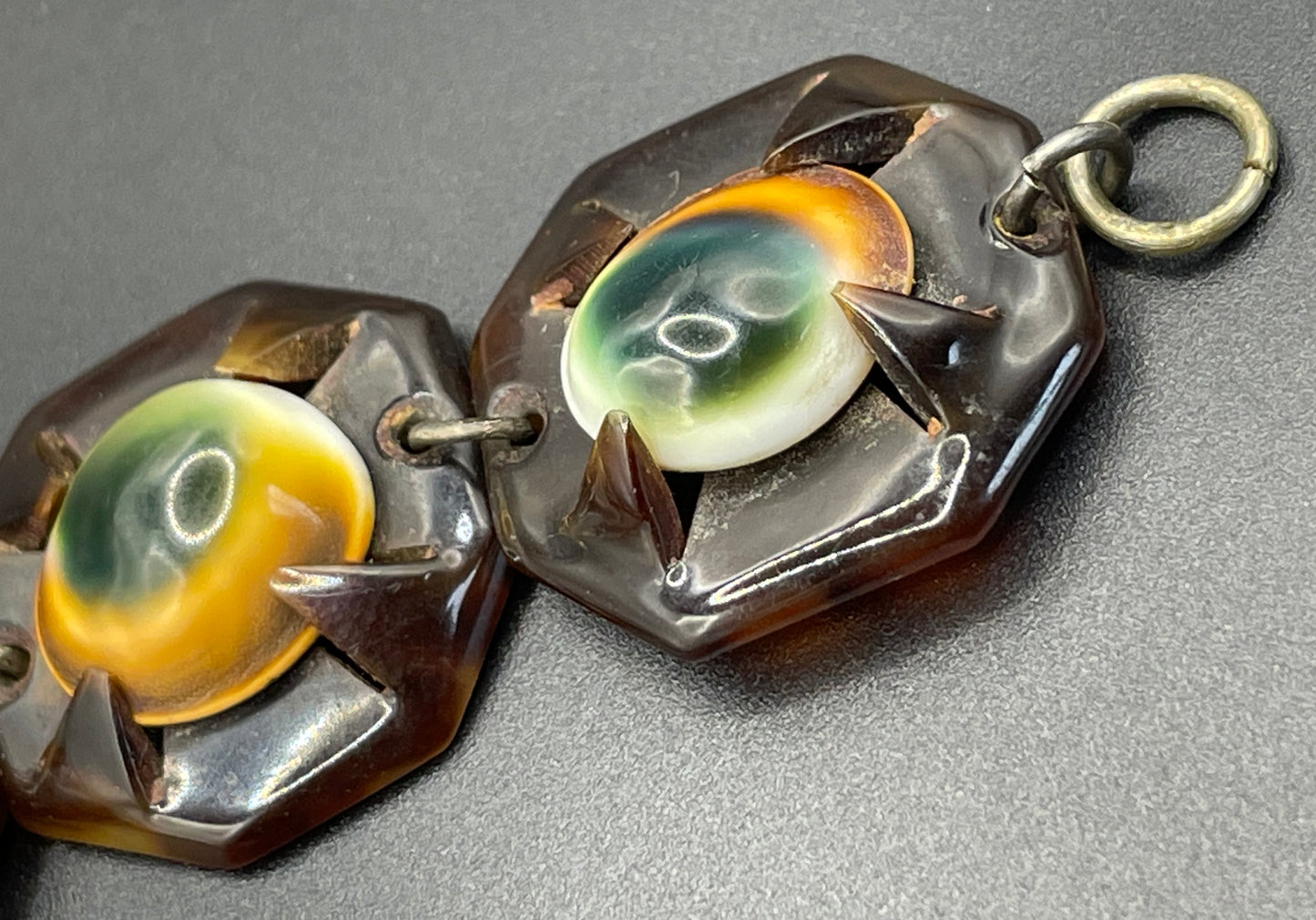 Antique Victorian operculum cabochon and tortoiseshell panel bracelet