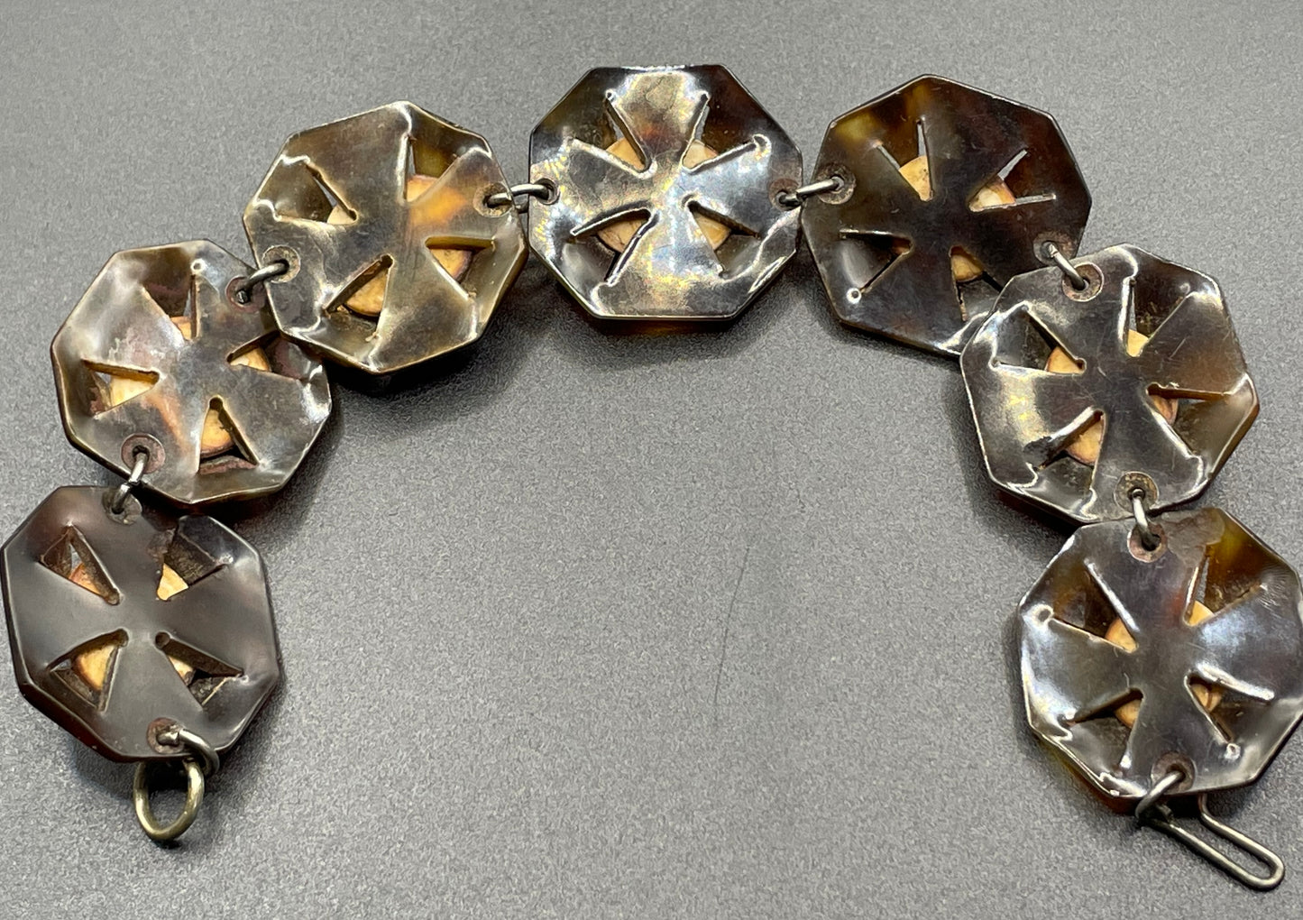 Antique Victorian operculum cabochon and tortoiseshell panel bracelet