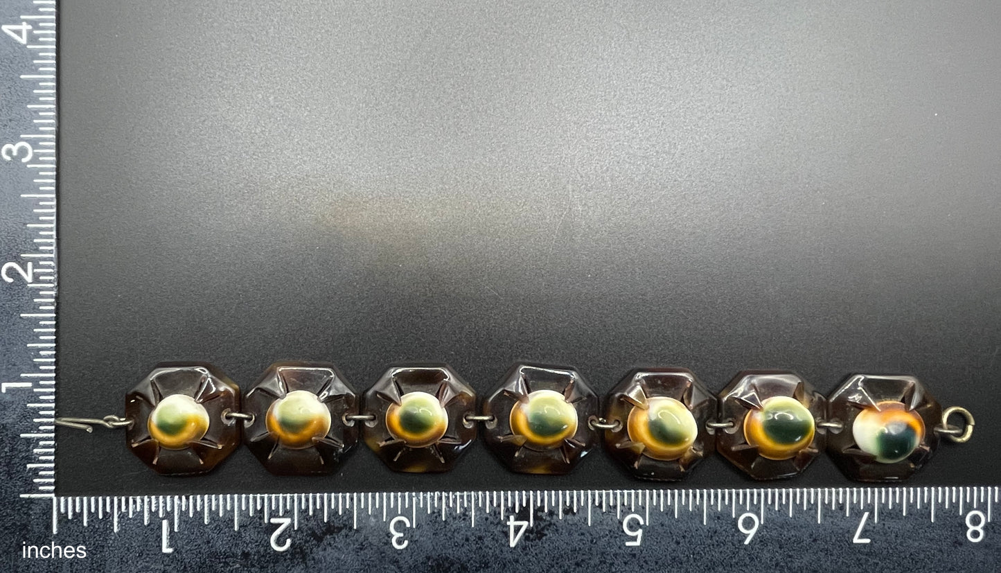 Antique Victorian operculum cabochon and tortoiseshell panel bracelet