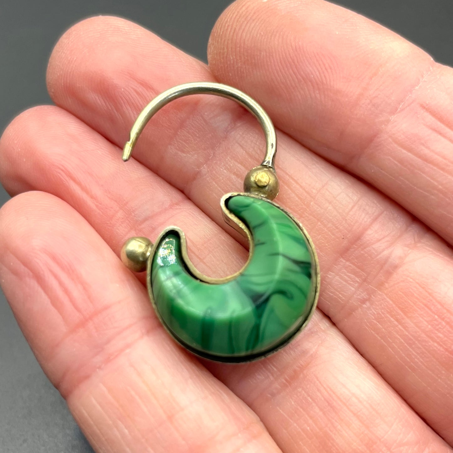 Antique Victorian double-sided agate and malachite crescent moon panel bracelet with beautiful padlock clasp