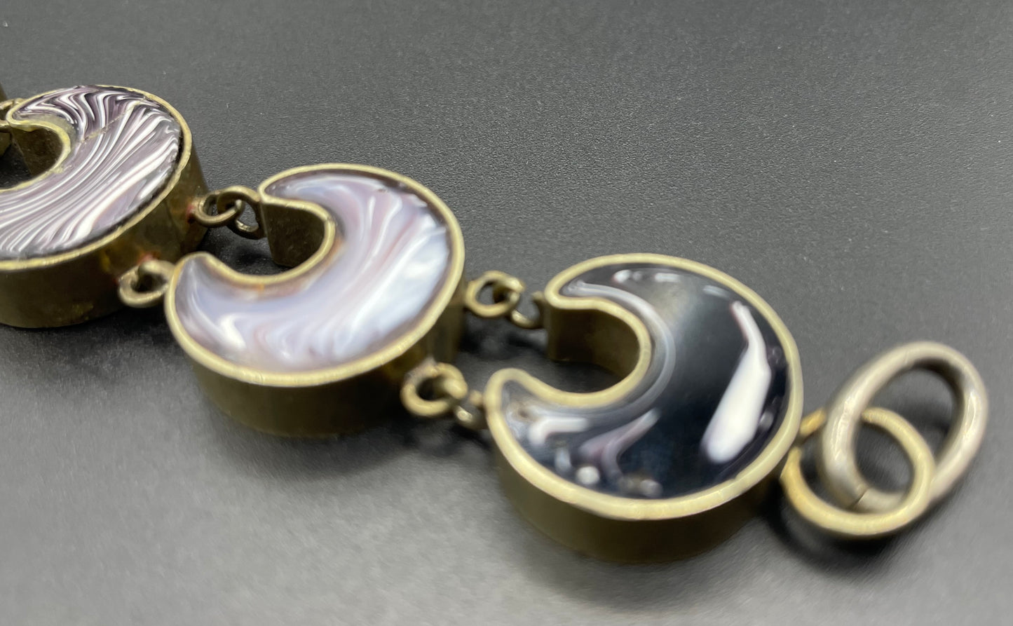 Antique Victorian double-sided agate and malachite crescent moon panel bracelet with beautiful padlock clasp