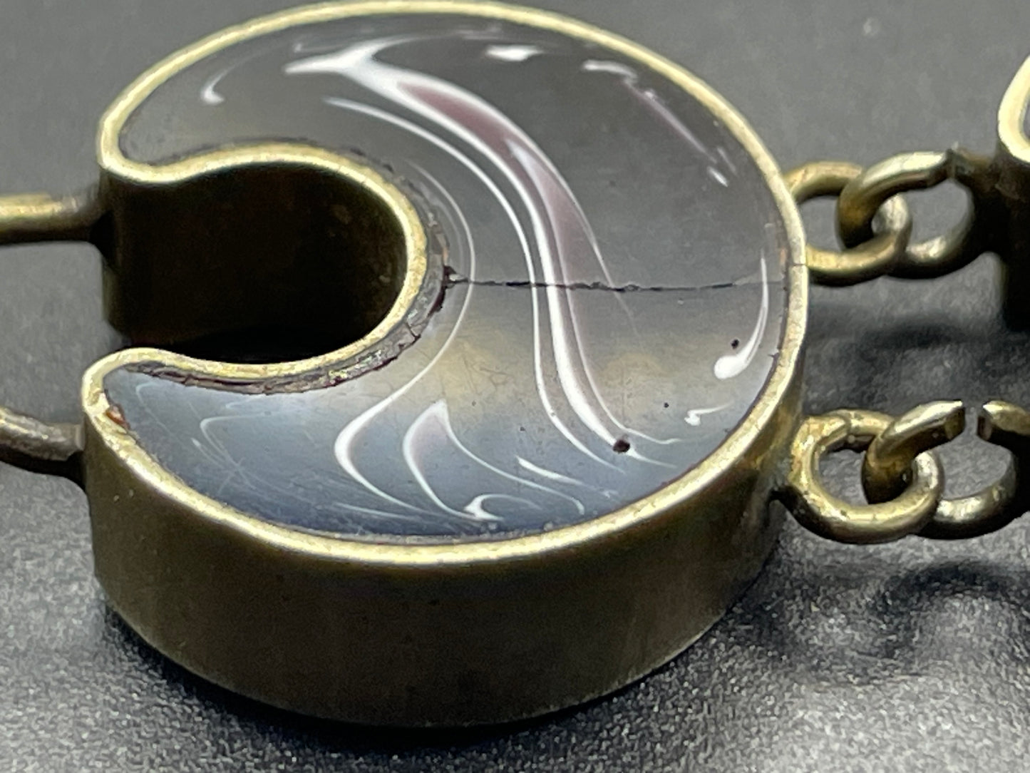 Antique Victorian double-sided agate and malachite crescent moon panel bracelet with beautiful padlock clasp