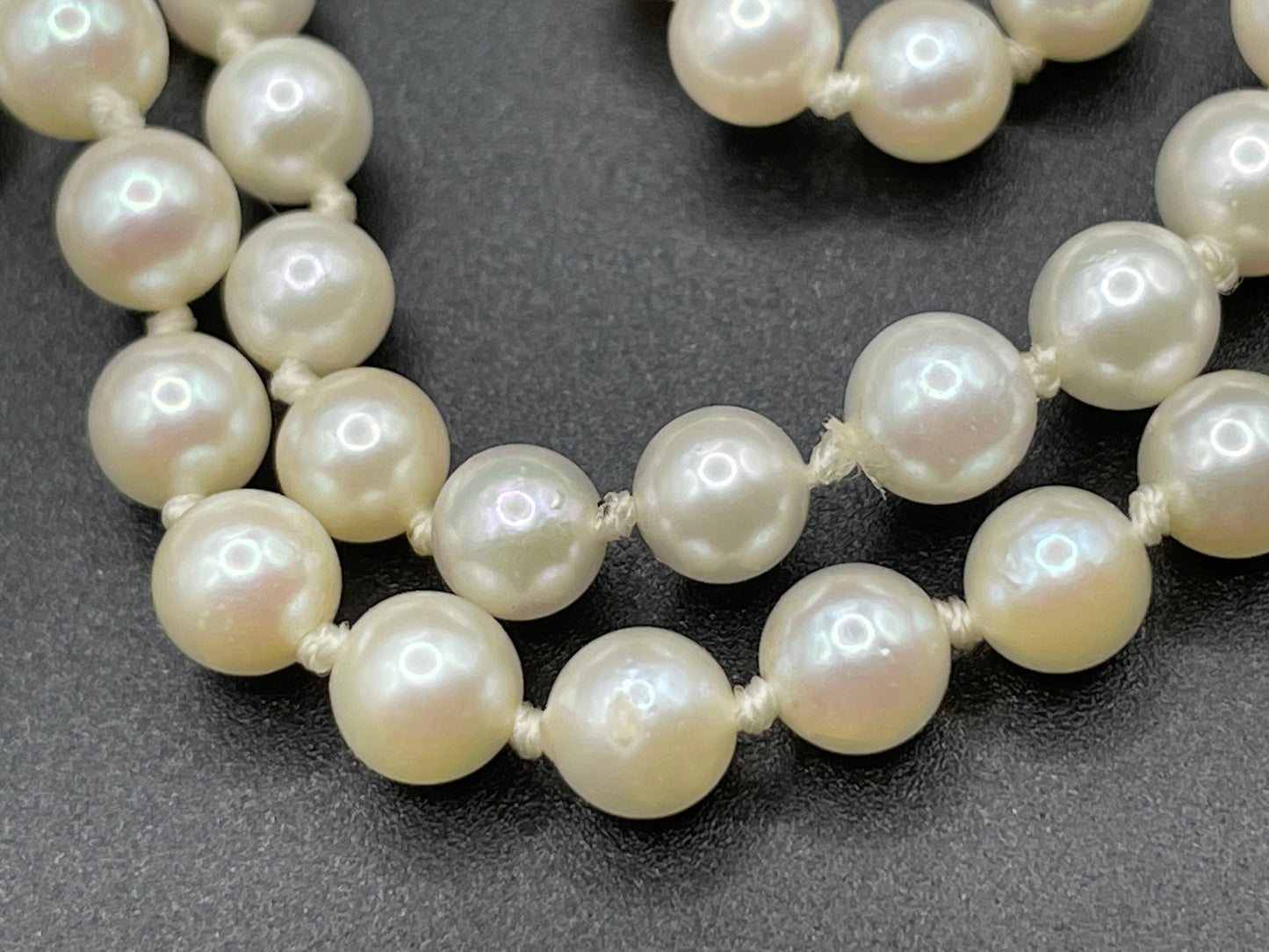 Vintage real cultured pearl necklace, longer length so can be worn as a double strand with the included vintage rhinestone necklace clip
