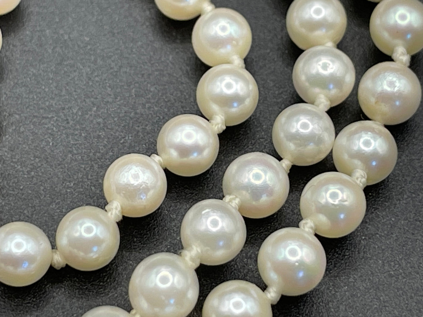 Vintage real cultured pearl necklace, longer length so can be worn as a double strand with the included vintage rhinestone necklace clip