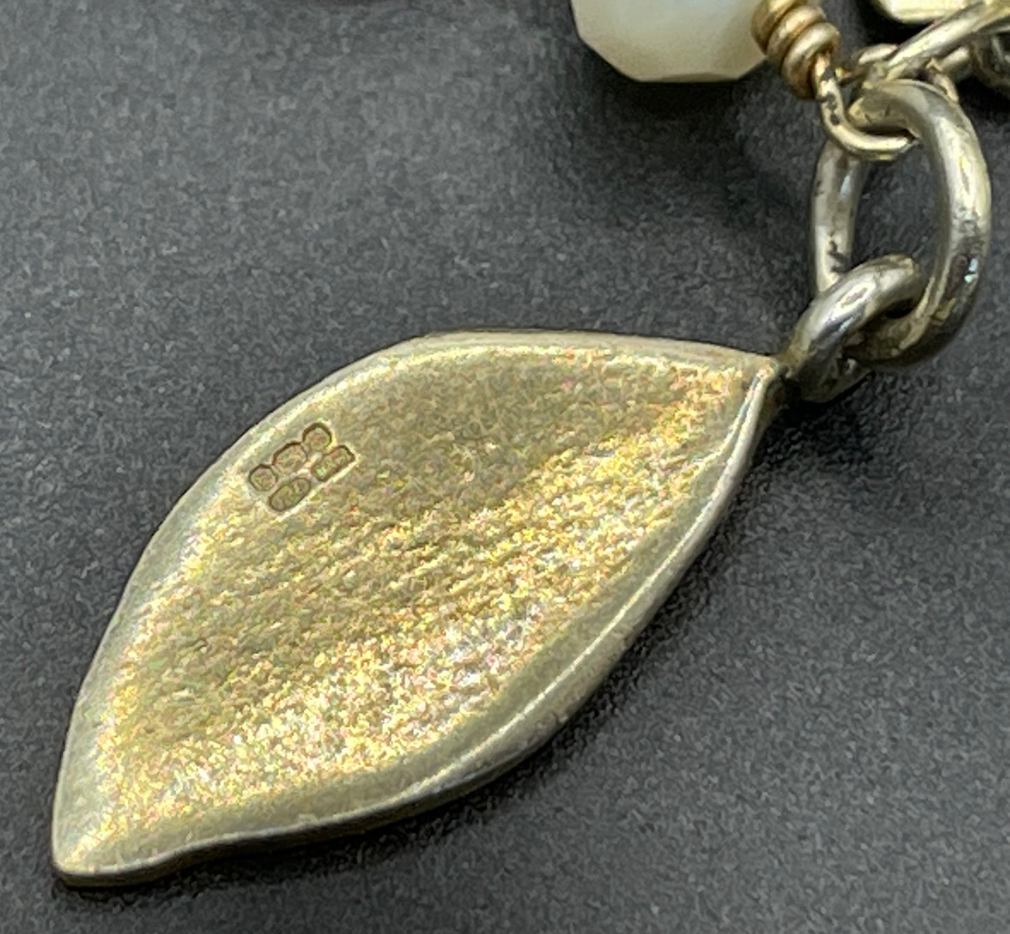 Signed Monica Vinader heavy sterling silver vermeil chunky hammered link long necklace with lots of semi-precious gemstone beads, 81 grams