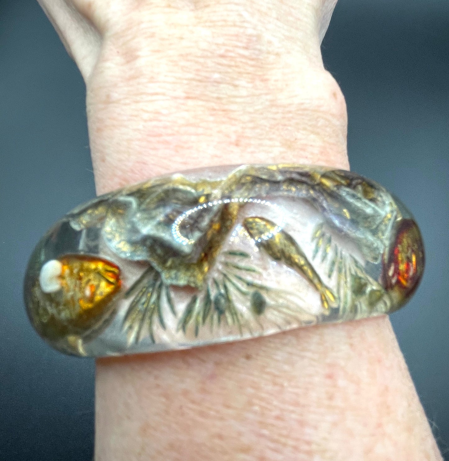 Rare Dunhill Aquarium reverse carved lucite cuff bangle, companion to the aquarium lighters from around 1950
