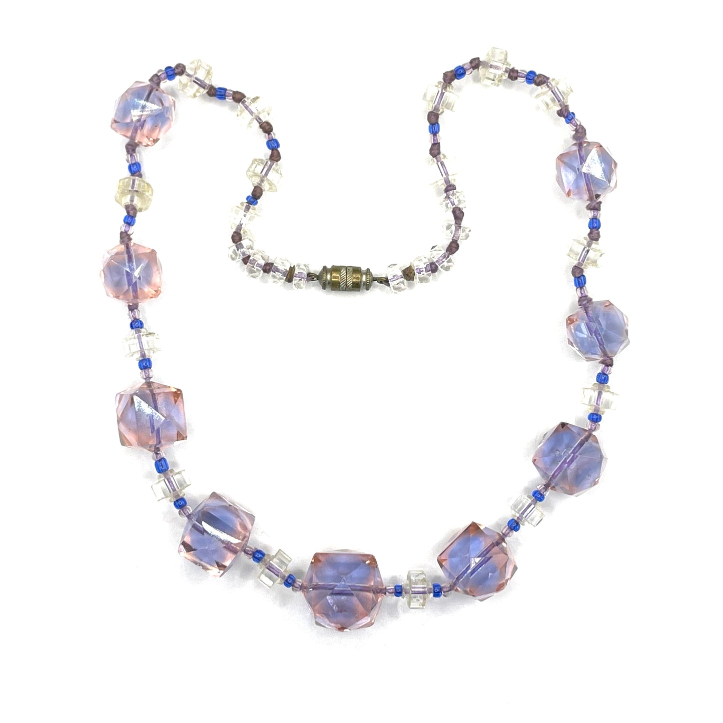 Vintage bi-colour Art Deco large graduated crystal bead pink and blue necklace, stunning bi-tonal Czech crystal beads