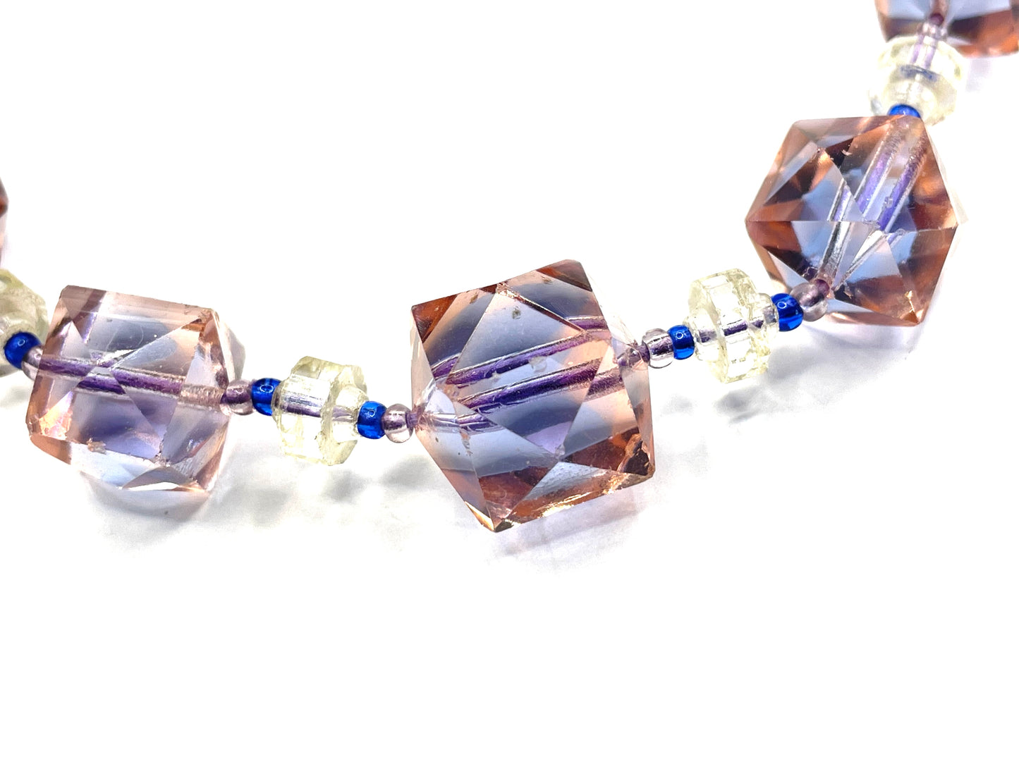 Vintage bi-colour Art Deco large graduated crystal bead pink and blue necklace, stunning bi-tonal Czech crystal beads