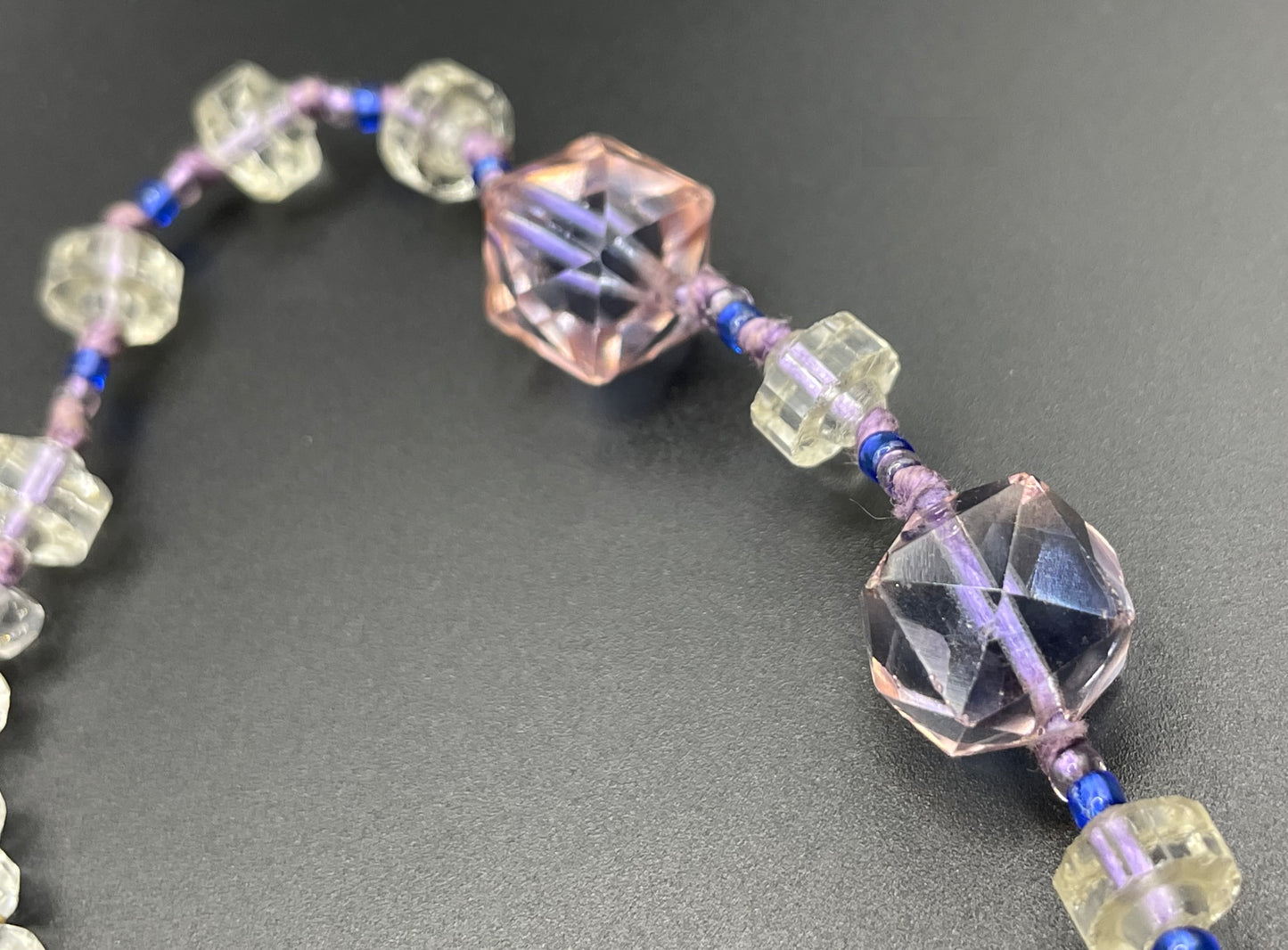 Vintage bi-colour Art Deco large graduated crystal bead pink and blue necklace, stunning bi-tonal Czech crystal beads