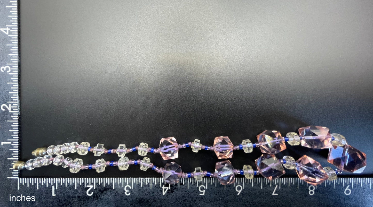 Vintage bi-colour Art Deco large graduated crystal bead pink and blue necklace, stunning bi-tonal Czech crystal beads