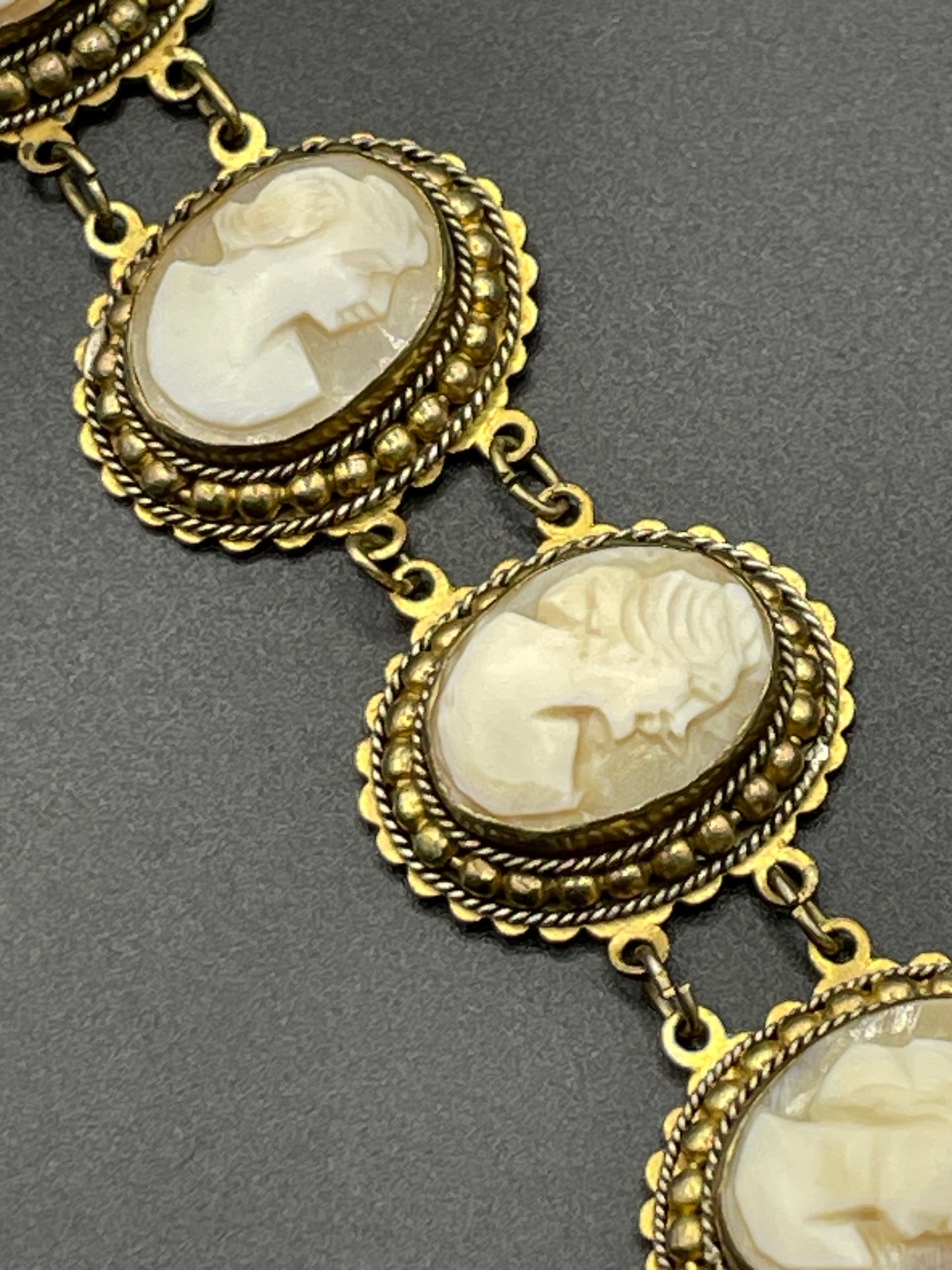 Antique / vintage shell cameo panel bracelet Edwardian in gold tone settings