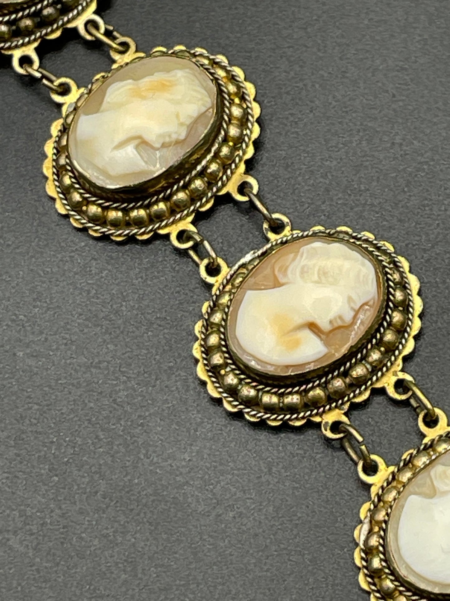 Antique / vintage shell cameo panel bracelet Edwardian in gold tone settings