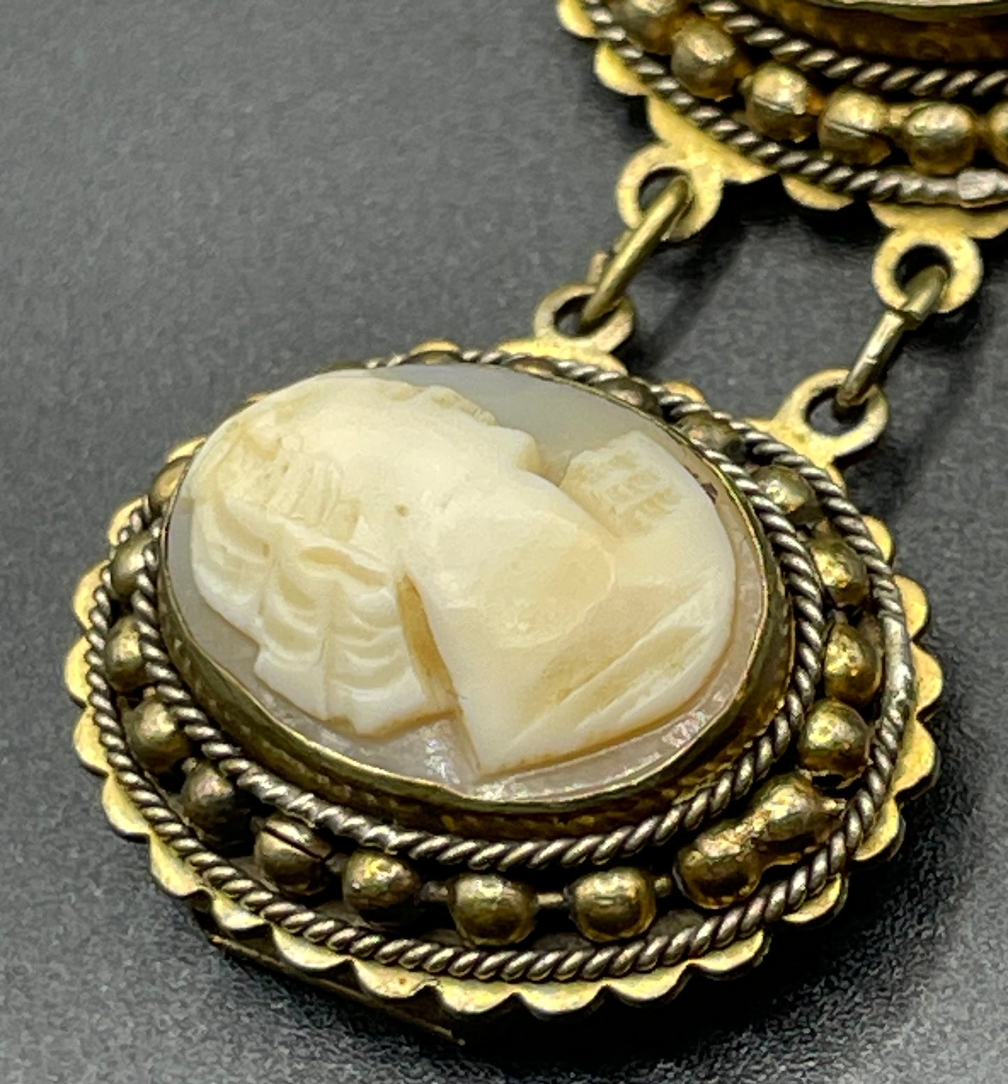 Antique / vintage shell cameo panel bracelet Edwardian in gold tone settings