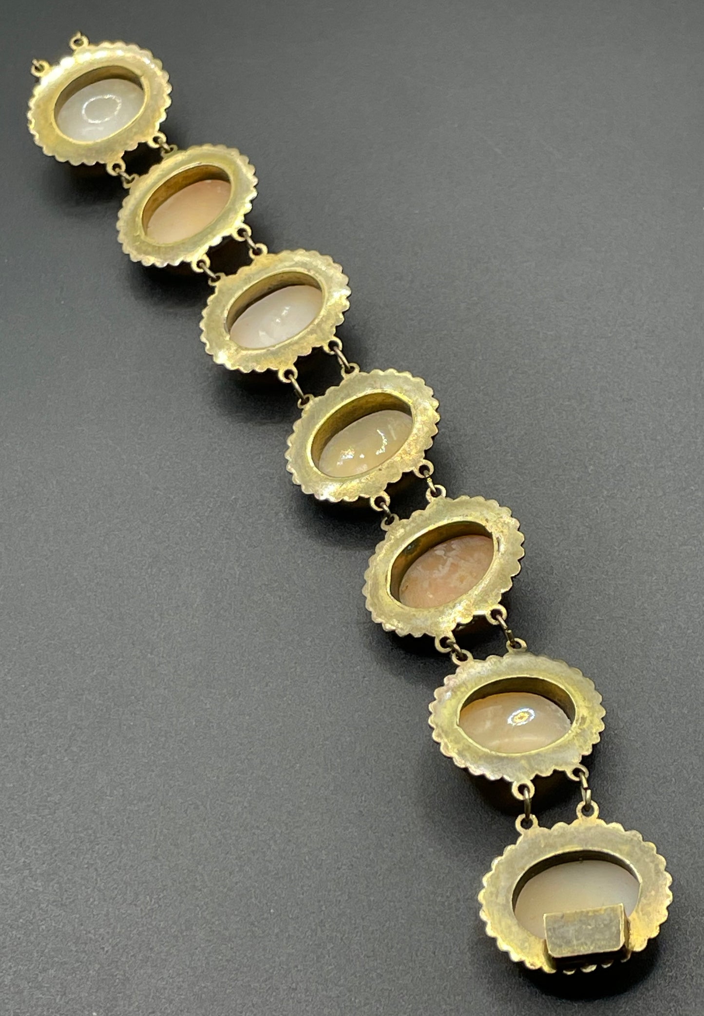 Antique / vintage shell cameo panel bracelet Edwardian in gold tone settings