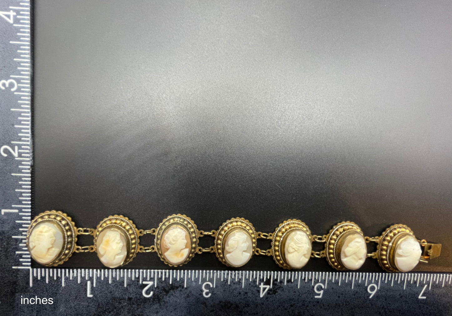 Antique / vintage shell cameo panel bracelet Edwardian in gold tone settings