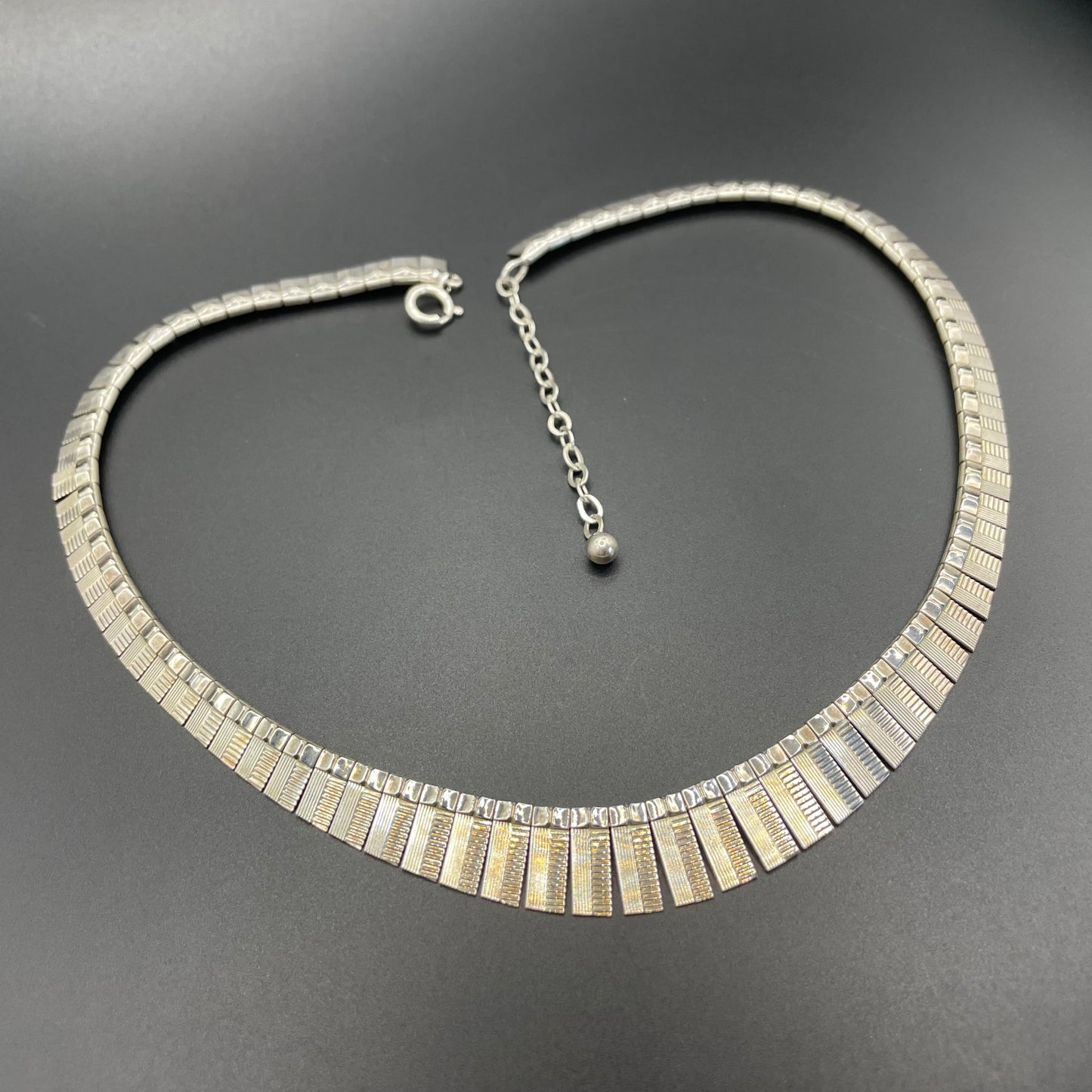Vintage stamped sterling silver heavy Cleopatra collar necklace, beautiful engine turning, weighs 34 grams, may have light gilding
