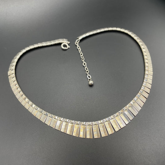 Vintage stamped sterling silver heavy Cleopatra collar necklace, beautiful engine turning, weighs 34 grams, may have light gilding