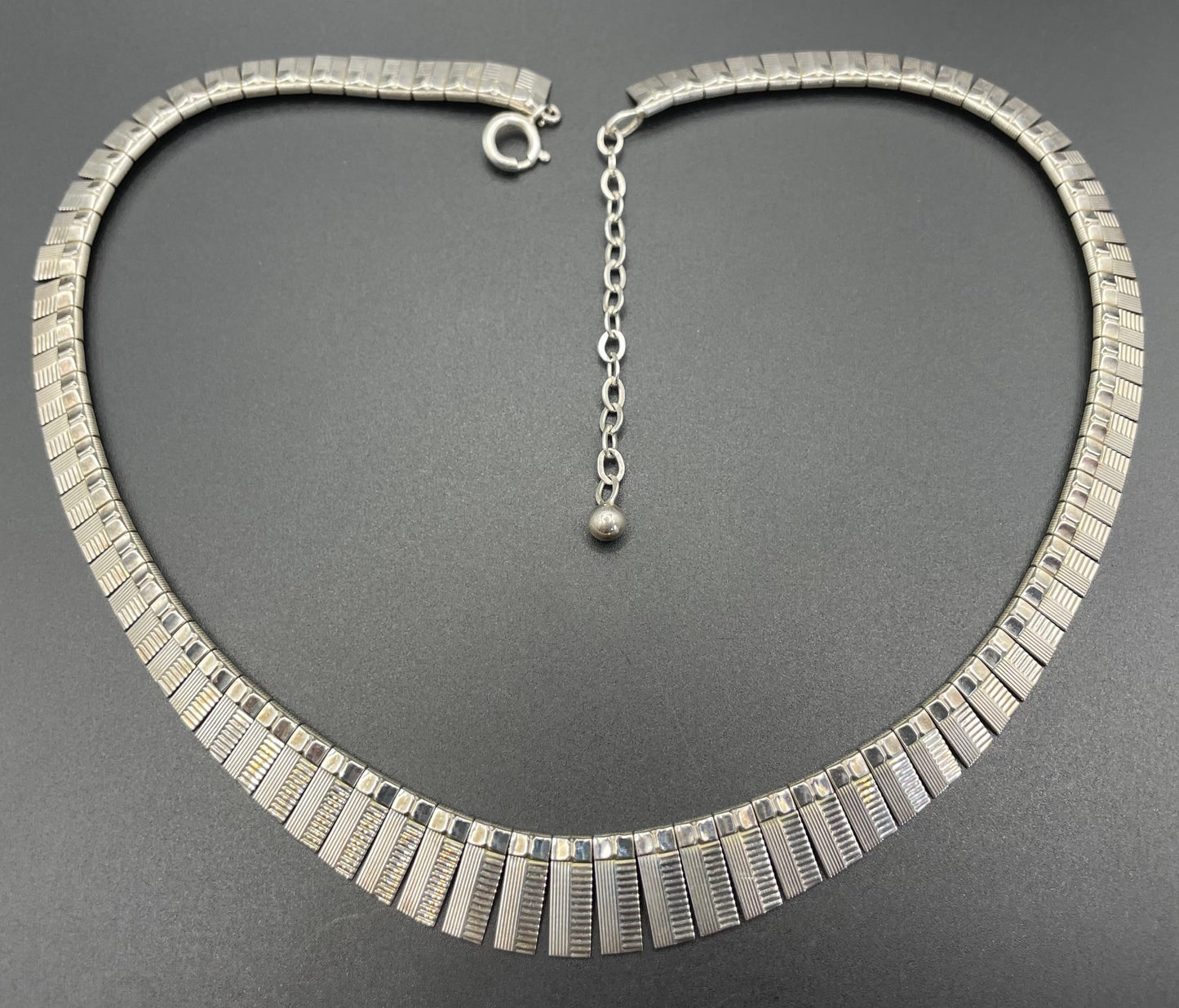 Vintage stamped sterling silver heavy Cleopatra collar necklace, beautiful engine turning, weighs 34 grams, may have light gilding