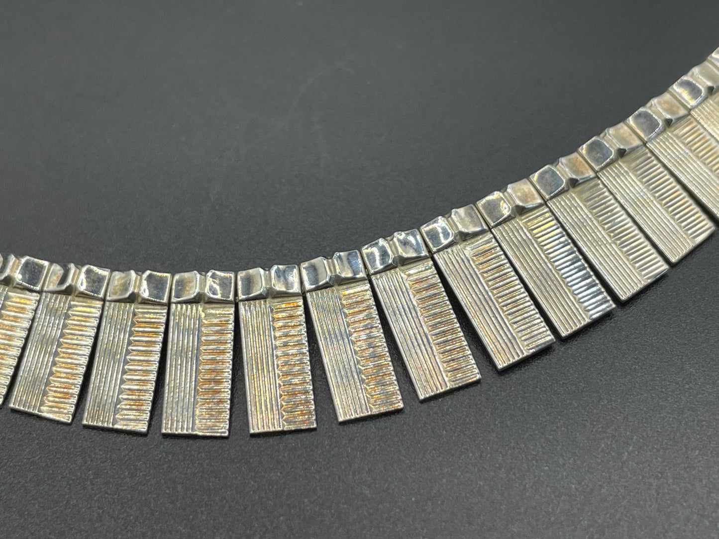 Vintage stamped sterling silver heavy Cleopatra collar necklace, beautiful engine turning, weighs 34 grams, may have light gilding