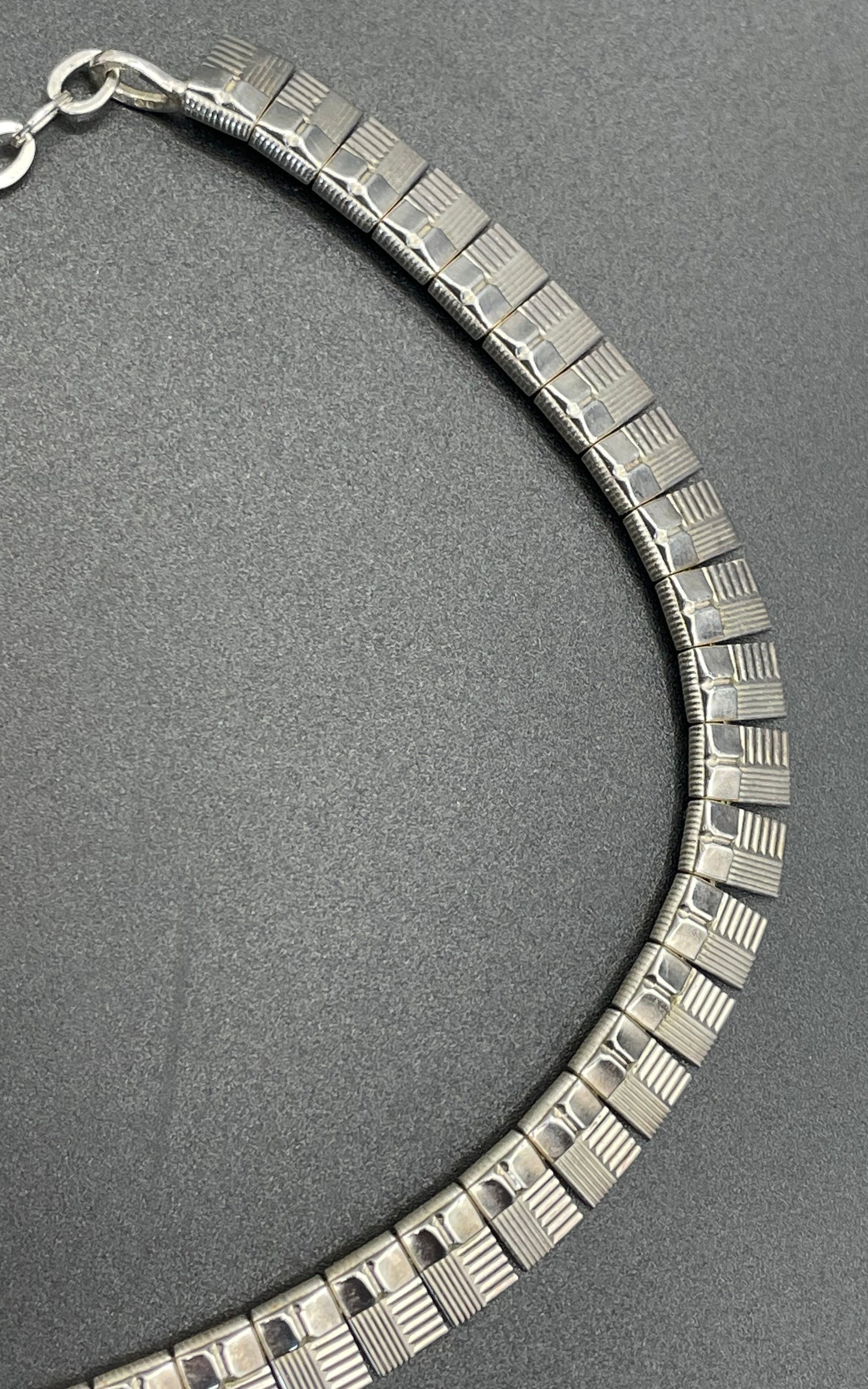 Vintage stamped sterling silver heavy Cleopatra collar necklace, beautiful engine turning, weighs 34 grams, may have light gilding