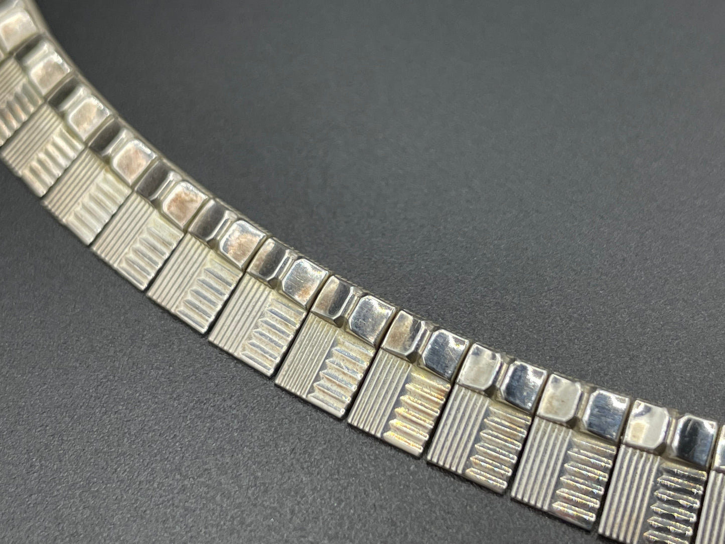 Vintage stamped sterling silver heavy Cleopatra collar necklace, beautiful engine turning, weighs 34 grams, may have light gilding