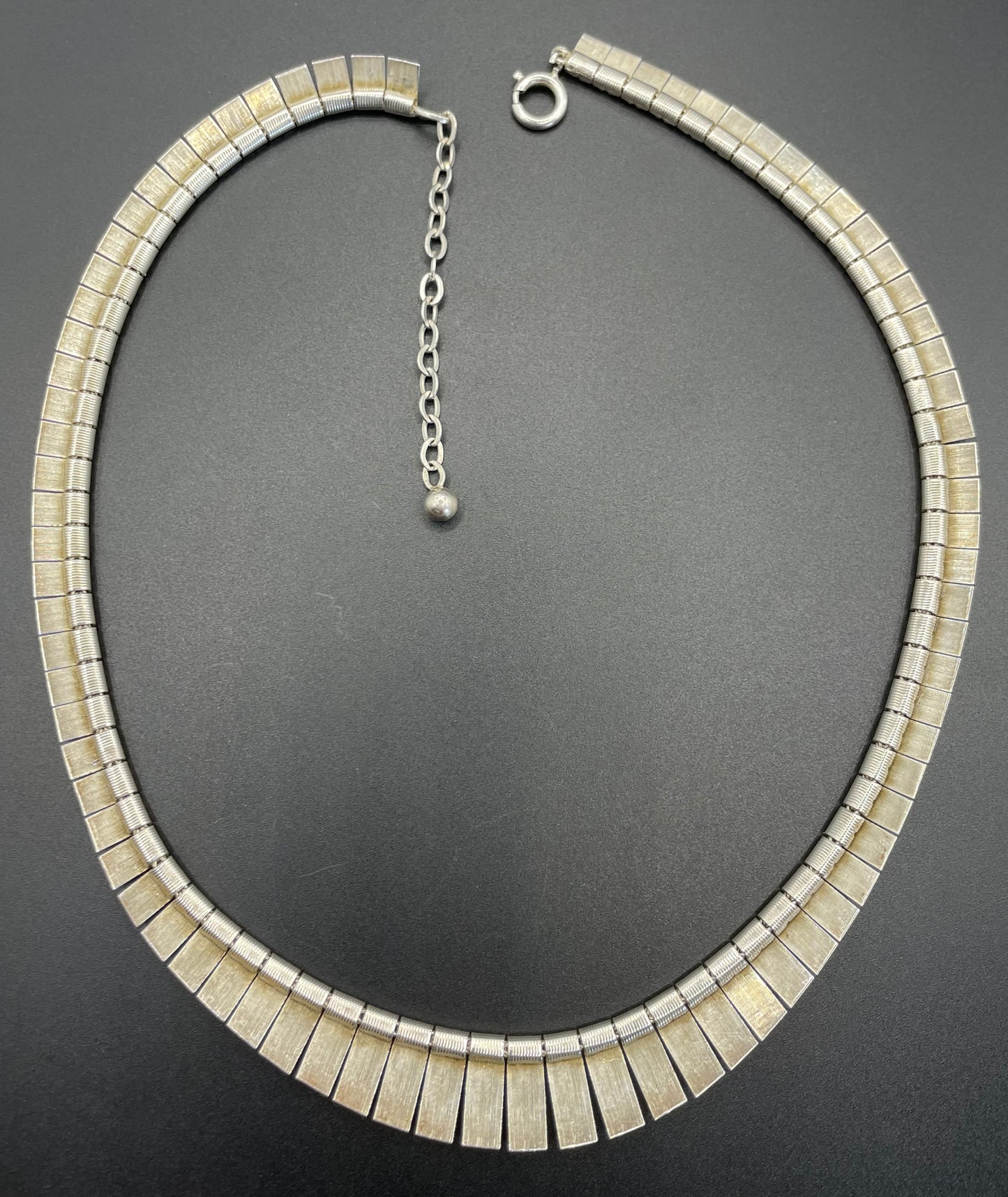 Vintage stamped sterling silver heavy Cleopatra collar necklace, beautiful engine turning, weighs 34 grams, may have light gilding