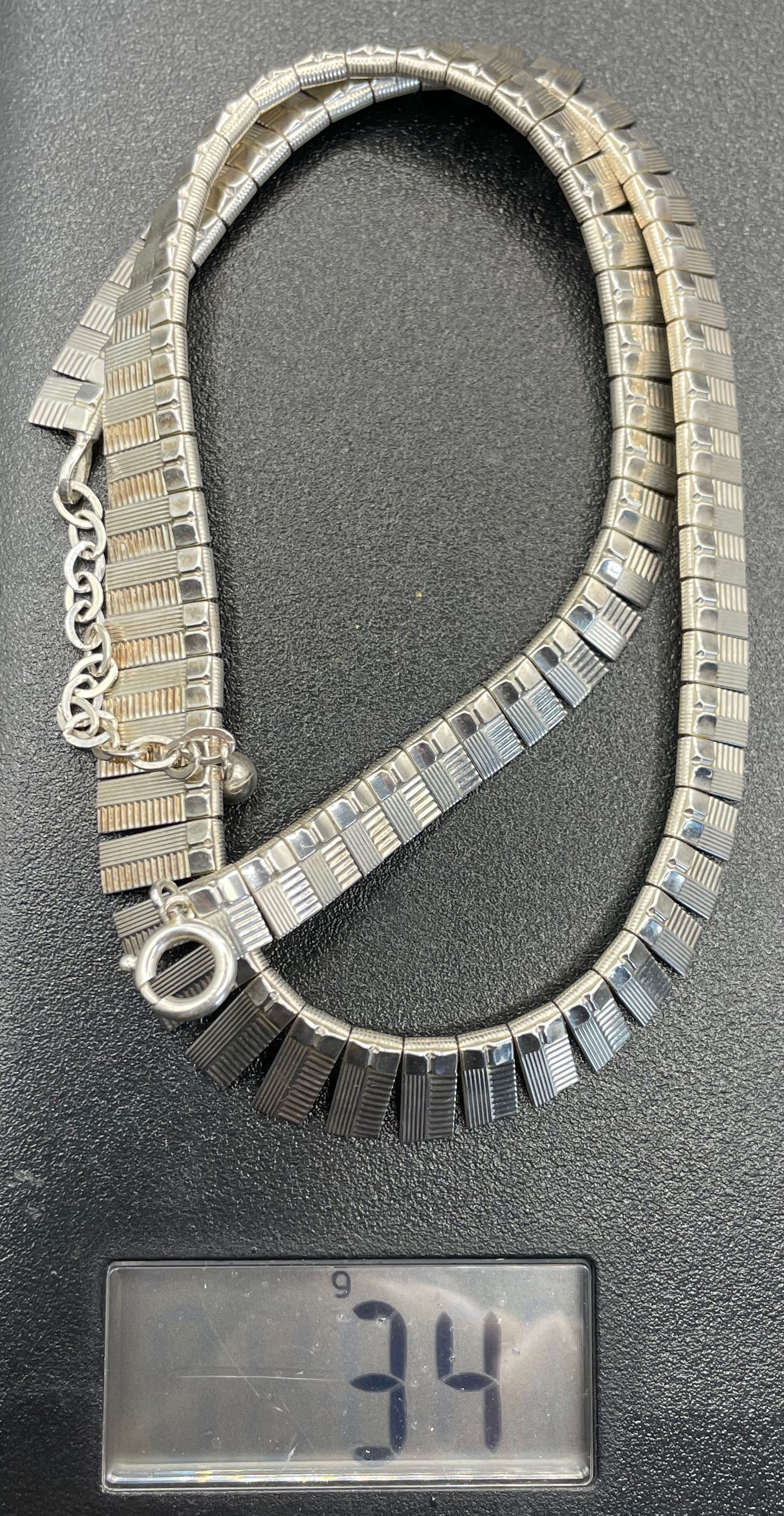 Vintage stamped sterling silver heavy Cleopatra collar necklace, beautiful engine turning, weighs 34 grams, may have light gilding