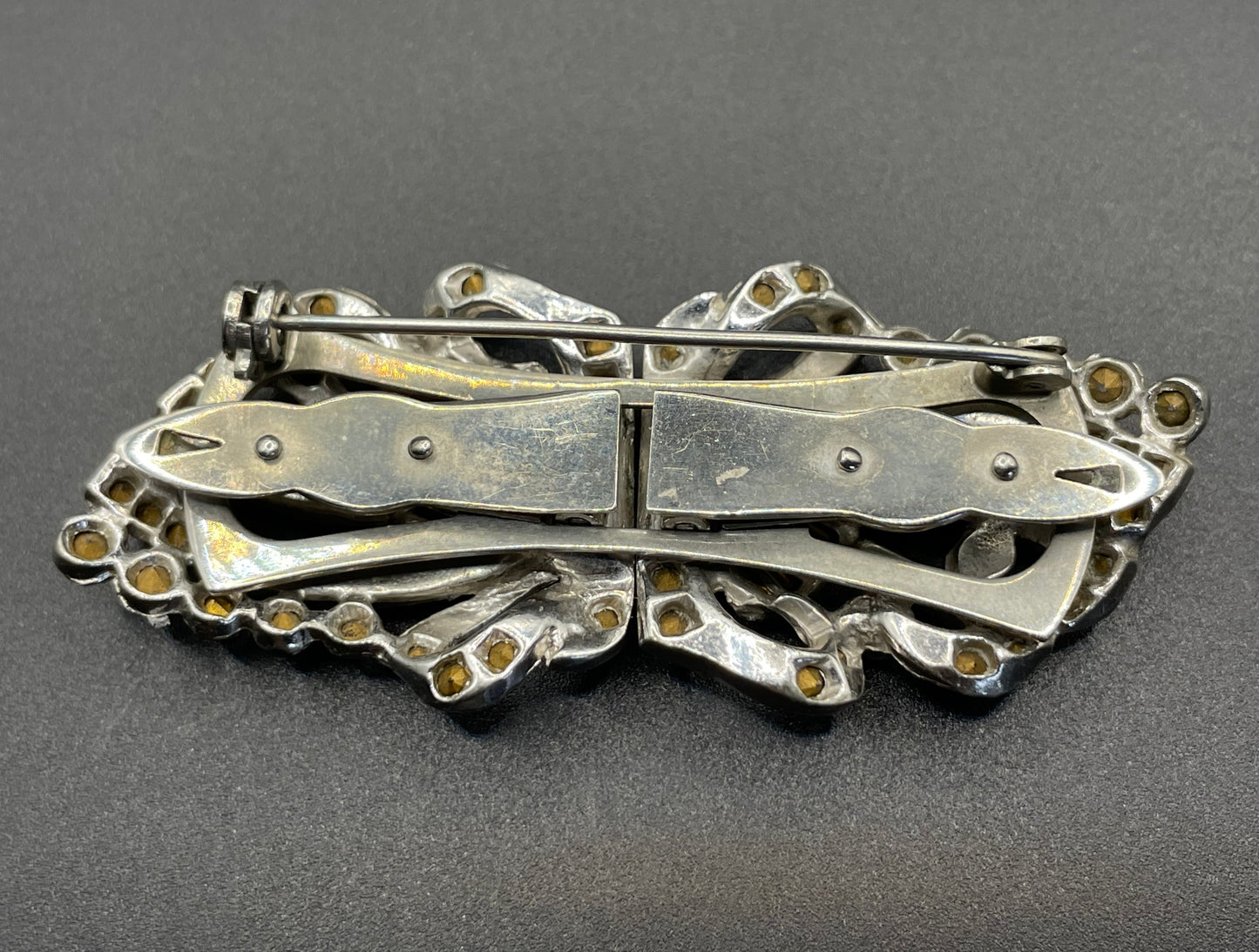 Vintage Art Deco clear rhinestone paste and silver tone duette - a brooch that is convertible into two dress clips